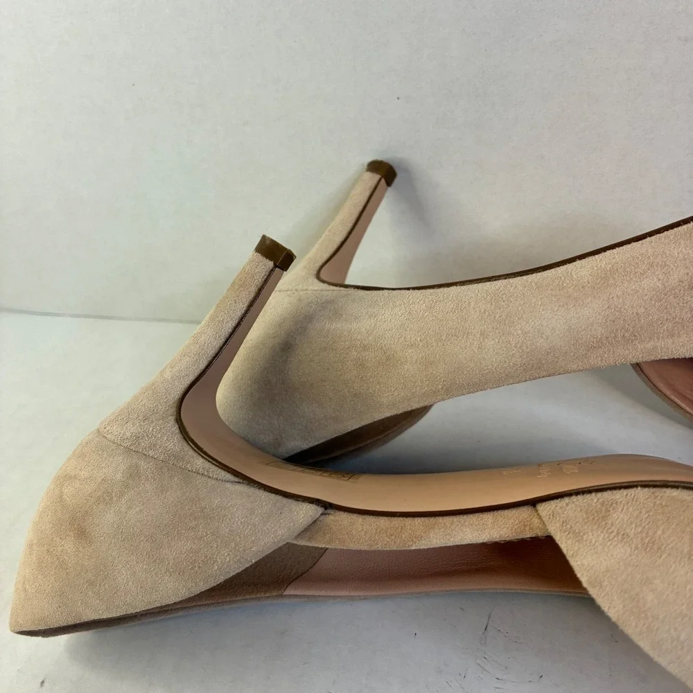 J.Crew K7887 Beige Nude Suede 7.5 Crystal Stud Leather Heels D'Orsay Pumps Italy